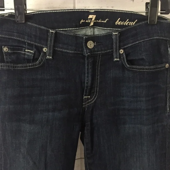 7 For All Mankind Dark Indigo Bootcut Flare Jeans Low Rise Stretch 27 7FAM - Picture 3 of 13